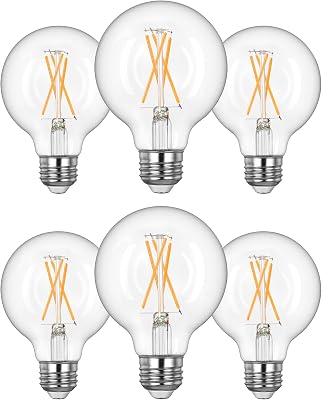 EDISHINE 6 Pack G25 Globe Light Bulbs, Dimmable Vintage LED Edison Bulbs, CRI90 5W Equivalent 60W, Clear LED Filament Vanity Light Bulbs, 2700K Warm White, 500LM, E26 Base