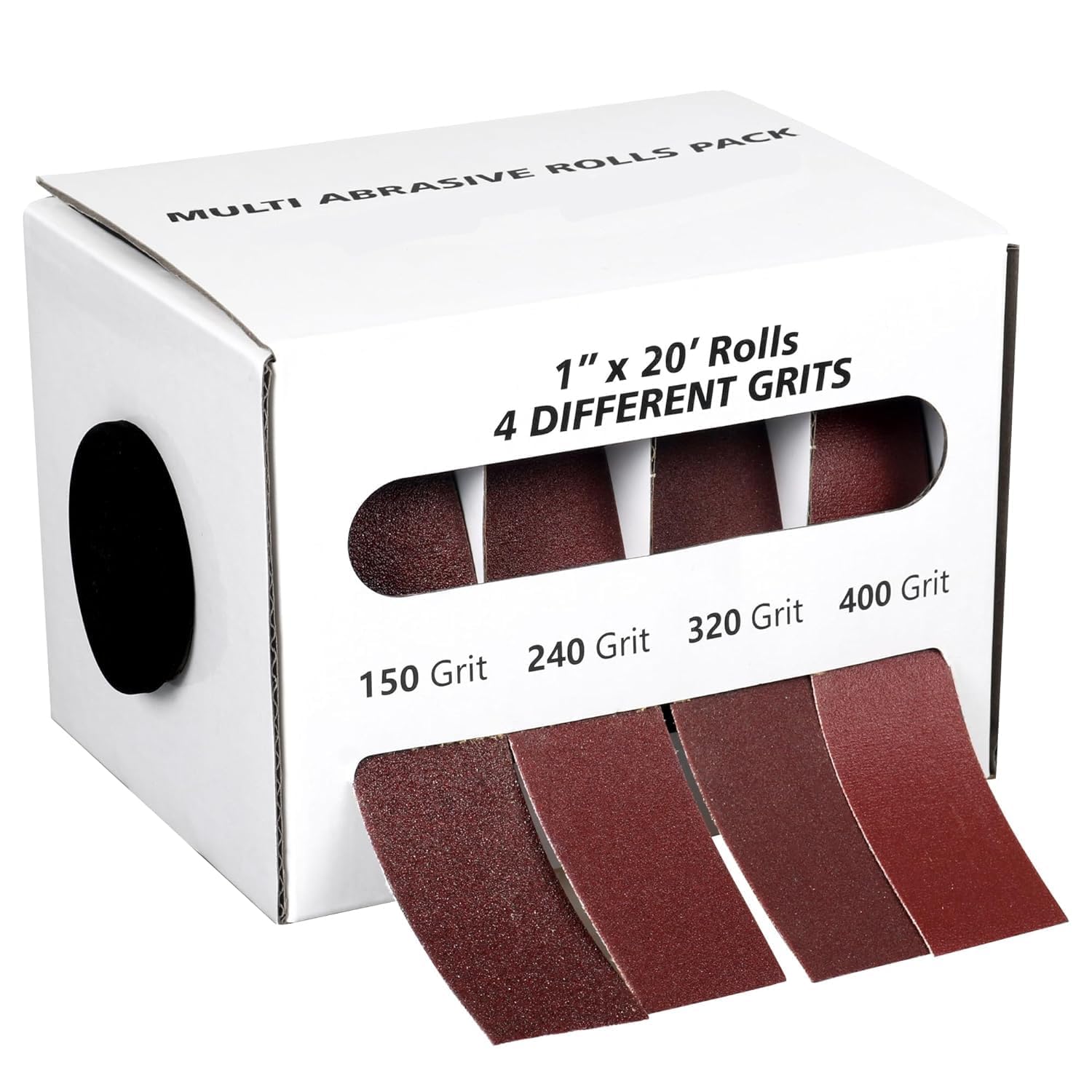Emery Cloth Roll,4 Grits 1 x 20FT Abrasive Sandpaper Roll with Dispenser,150 240 320 400 Grit Sand Assortment,Sanding Paper & Sand Paper Sheets for Metal Auto Wood Dry & Wet Polishing4Rolls 20FT