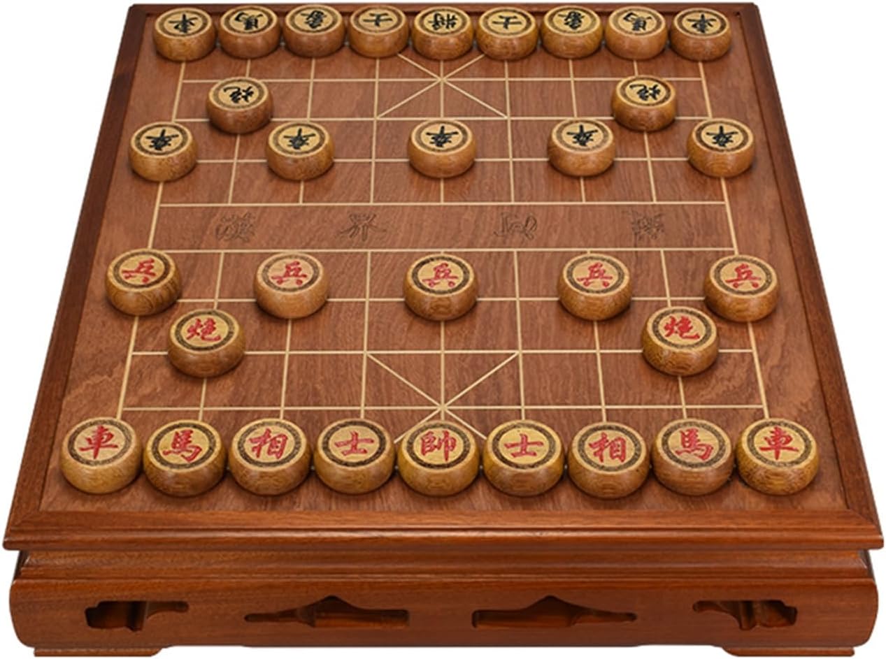 Chinese Chess Set with Table Traditional Xiangqi Strategy Games Travel Board Games for 2 PlayersWenge