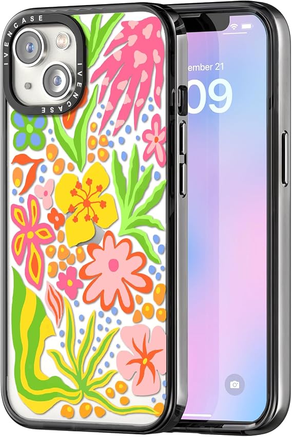 ivencase for iPhone 13 Case for Women/Girls with Cute Flower Design, Raised Camera Edge Protective, Hard Acrylic and TPU Bumper Shockproof Case Cover for iPhone 13 6.1" - Tropical Forest