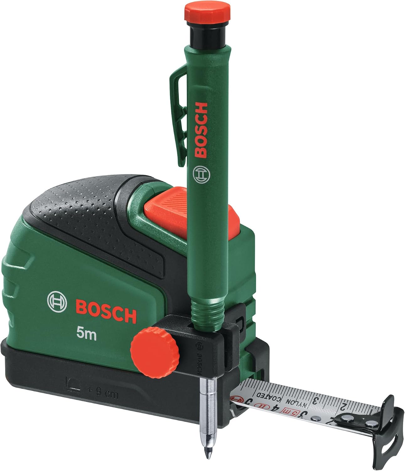 Bosch tape measure 5 m  Deep Hole Marker Pencil Lead Pen Clip; Automatic Lock; Nylon Coated Tape; 22 mm Bandwidth; 2 m Stability; Two-Way Hook; Metal Belt Clip; Soft