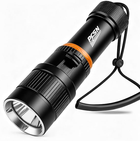 Scuba Dive Light Diving Flashlight - PFSN High Lumens Underwater Flashlight IPX68 Waterproof, Rechargeable Dive Torch, Narrow Beam Diving Lamp Best for Diver Submersible Caving, Snorkeling