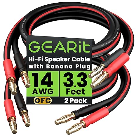 GEARit 14 Gauge OFC Speaker Wire with Banana Plugs, 2 Pack 3.3 ft Each