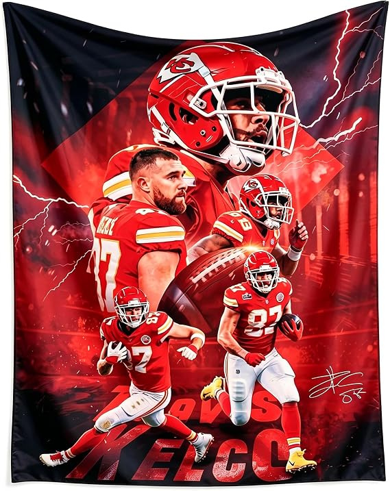 Travis Kelce&Patrick MahomesFootball Championship Duo Wall Tapestry | HD Fade-Resistant Polyester Fabric Banner with 4 Corner Grommets | Sports Poster for Teen Boy Bedroom, Dorm Room & Living Room Wall Hanging Decoration, 35.4" x 47.2" (Red)
