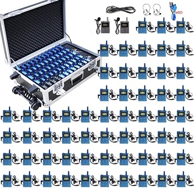 EXMAX ELGT-470 Wireless Translation Headphones Equipment Voice Transmission System 100 Channels for Tour Group,Corporate Visitant Reception2 Transmitters & 58 Receivers with 60-slot Charging Case