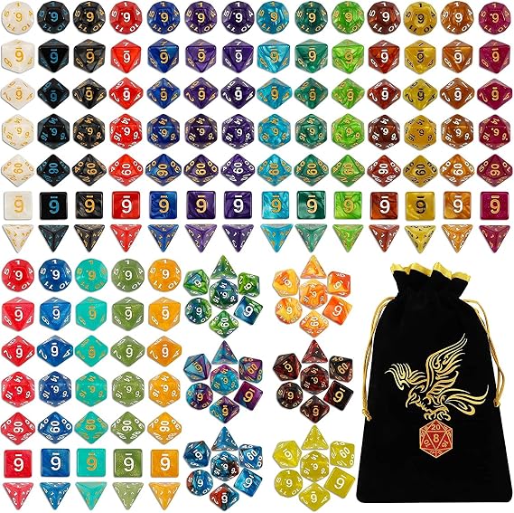 QMAY Polyhedral Dice 25 x 7 (Pack of 175) Colours Dice with Bag