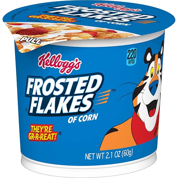 Kellogg's Breakfast Cereal in a Cup, Frosted Flakes, Fat-Free, Single Serve, 2.1 oz Cup