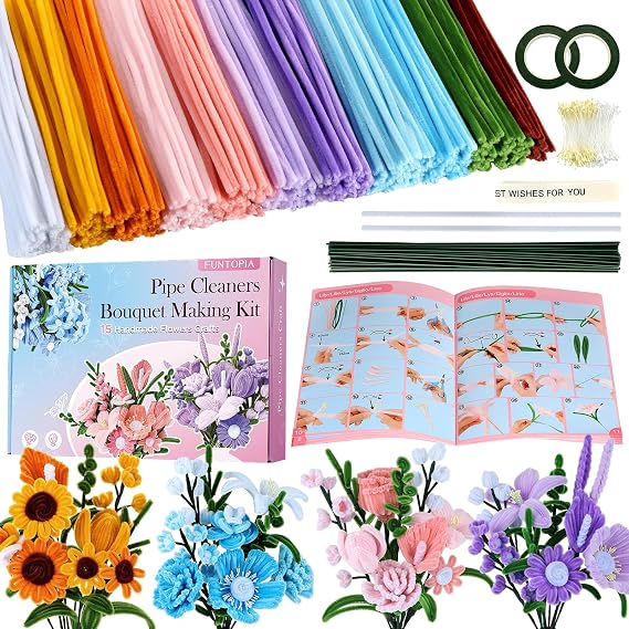 Pipe Cleaner Flowers, 540 Pcs Pipe Cleaners Bulk, Pipe Cleaner Flower Kit