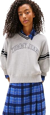 Tommy Jeans Womens Medium Weight Pullover V-neck Sweater With Printed Logo