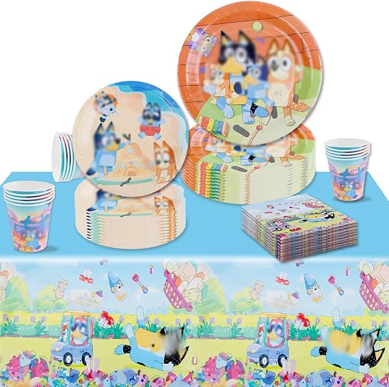 Blue Birthday Party Tableware Set,51Pcs Birthday Decorations ,Kids Cartoon Themed Party Supplies Set With Plates Cups Napkins and tablecloth