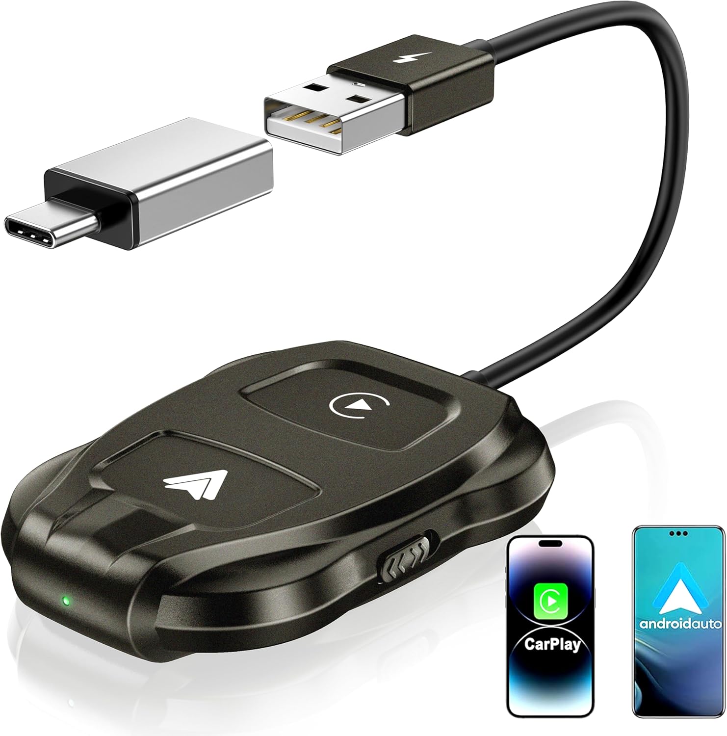 Wireless Carplay Adapter, 2025 Upgrade 2 in 1 Plug & Play Dongle, Converts Wired CarPlay to Wireless, One-Click Switching to Instantly Adapt to Android and A-pple Devices, Black