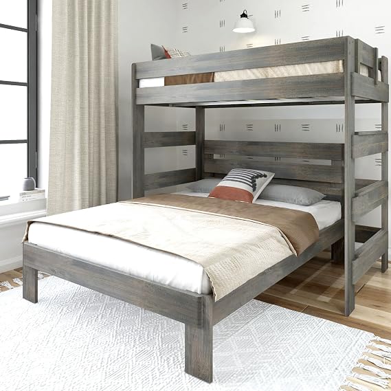 Plank+Beam Rustic Twin Over Queen L Shape Bunk Bed, Driftwood