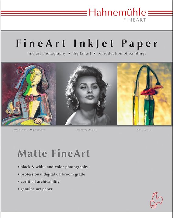 Hahnemuhle Matte Photo Rag, 188 g/ms, Smooth, Bright White Inkjet Paper, 17x22", 25 Sheets