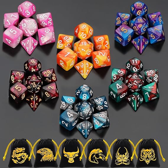 DND Dice, 42 Pieces Dungeons and Dragons Dice with Gold Patten Bags for Dungeon and Dragons MTG RPG DND D20 D12 D10 D8 D4
