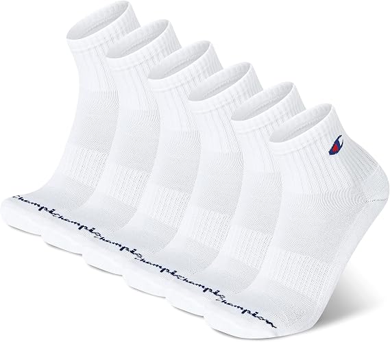 Champion Men's High Quarter Socks 6-pack Moisture-wicking Athletic Socks With Cushioning & Arch Support (Size 6-12)