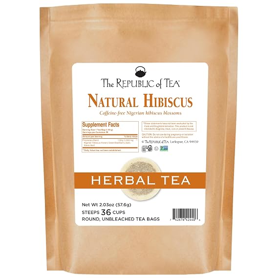 The Republic of Tea Natural Hibiscus Superflower Herbal Tea, Ruby Red Hibiscus Fine Blend, 36 Tea Bag Refill