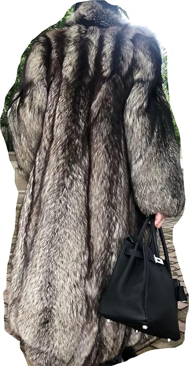 FURINFASHION D-63 Women's Winter Warm Long Furry Coat With Fluffy Real Fox Fur High-End Luxury Show Slim Temperament Jackets