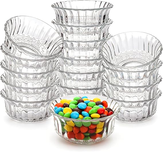 Frcctre 16 Pack 4 Inch Glass Bowls, 8.5 Oz Small Glass Prep Bowls Dessert Candy Bowl Serving Bowl for Kitchen Prep, Dessert, Dips, Candy, Nuts, Snack - Dishwasher Safe