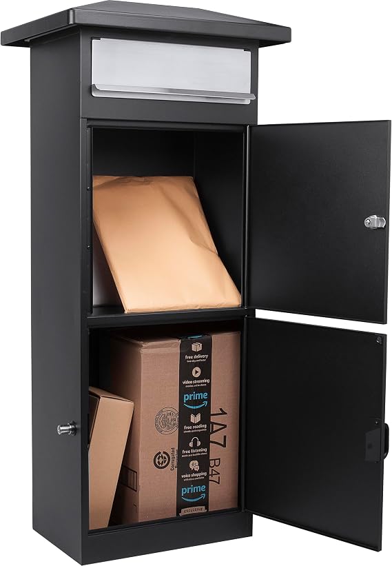 Winbest Steel Freestanding Floor Lockable Drop Slot Mail Box with Parcel Compartment, Black