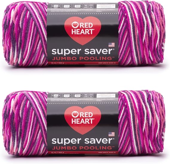 Red Heart Super Saver Jumbo Yarn for Crocheting, Berry Pooling, 2-Pack