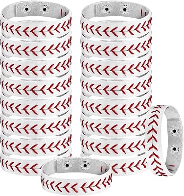 Homaisson 20 PCS Leather Baseball Bracelets, Baseball Wristband with Adjustable Button Closure, Presents for Baseball Lovers, Baseball Teams