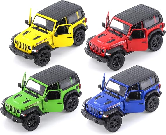 KiNSMART - Jeep Wrangler Rubicon Off Road 4x4 5 inch 1:34 Scale Die Cast Model Replica Toy Car (-SetOf4 Hardtop)
