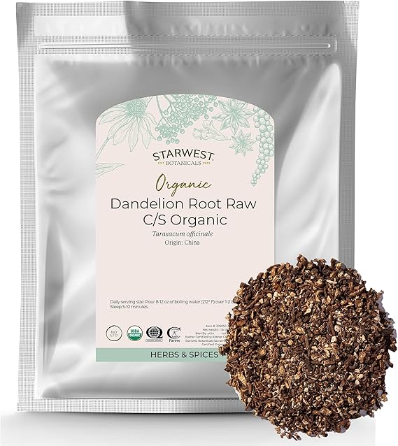 Starwest Botanicals Organic Raw Dandelion Root, Non-GMO - Bulk 1 lb Bag | Loose Leaf Herbal Tea, Cut & Sifted, Certified Kosher, Caffeine-Free