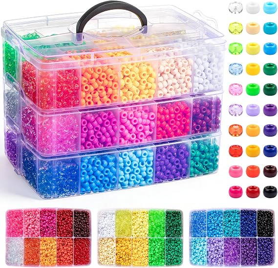 Umikk 9000Pcs Pony Beads Bulk, 30 Colors 6x9mm Plastic Kandi Beads for DIY