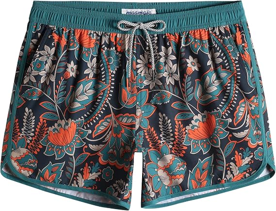 maamgic Mens Swim Trunks Retro Swim Shorts 4 Way Stretch with Mesh Vintage 80s 90s Quick Dry Swimsuits Board Shorts