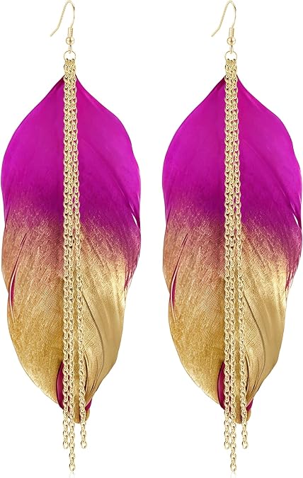 Dainty Gold Sliver Feather Chain Fringe Lightweight Hook Earrings Personalized Gorgeous Wedding Prom Dangle Drop Earrings For Women Jewelry Gifts