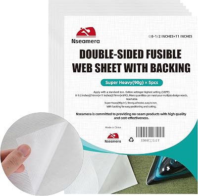 Super Heavy Fusible Web Sheets, 8.5 x 11 - 5 Pack for Fabric Applique & Sewing, 90g Adhesive for Strong Bonding & Wash Durability, Fusible Webbing Interfacing for DIY Crafts and Hemming
