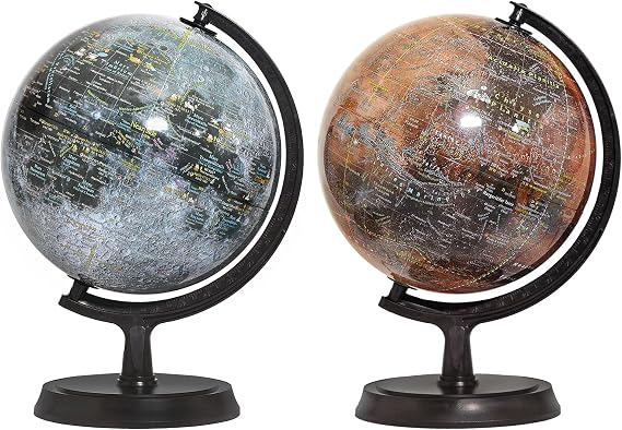 Explorer Gray Moon/Red Mars 2 Globe Set, 24cm/9.5" Lunar & Mars Globes
