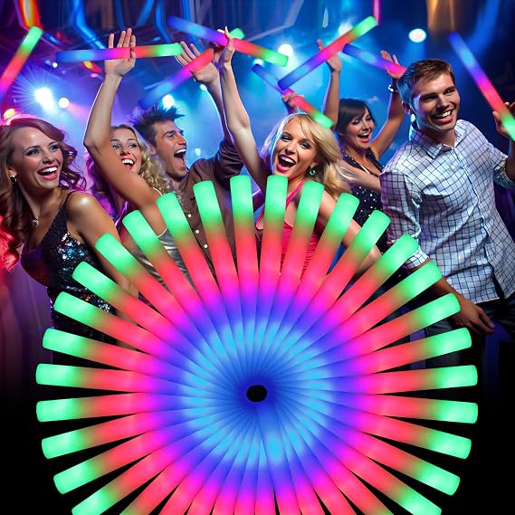 wellent 55 PCS Foam Glow Sticks, Foam Light Up Sticks Party Supplies with 3 Mode Colorful Flashing, Glow Sticks Bulk Party Pack, Led Foam Sticks for Birthday, Wedding, New Year, Carnival, Concert