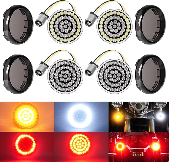 Benlari 1157 LED Turn Signals Front Rear 1156 Lights Black-Finish Bulbs Smoke Lenses Compatible for Harley Davidson Dyna Softail Sportster Touring Street Glide Road Glide Iron 883 1200 72 48