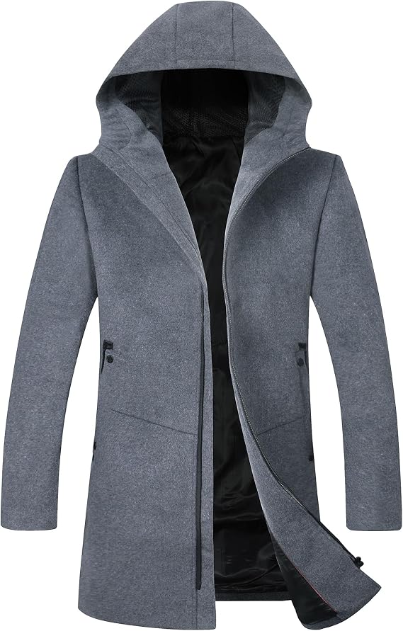 ELETOP Men's Wool Trench Coat Winter Business Long Overcoat