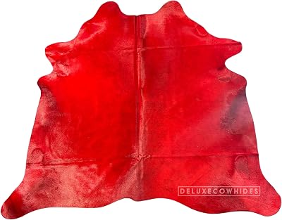 Cowhide Area Rug - Dyed Red Cowhide Rugs Approx 7 X 7 feet or 213X213 cm