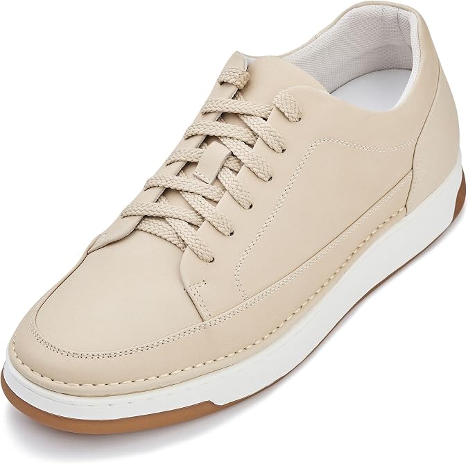 CALTO Men's Invisible Height Increasing Elevator Shoes - Premium Leather Lace-up Fashion Sneakers - 2.6 Inches Taller