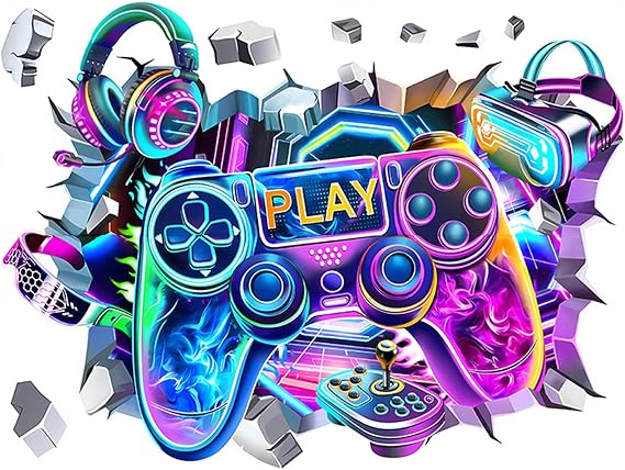 Large 3D Gaming Wall Stickers Gamer Controller Video Game Joystick Wall Decals Gaming Room Accessories Teenagers Boy Bedroom Playroom Wall Decor