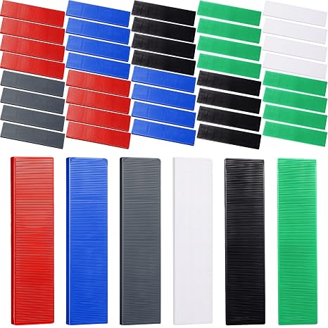 120 Pcs Plastic Flat Shims Structural Tile Plastic Shims for Leveling, 3/64, 5/64, 1/8, 5/32, 13/64, 15/64, Green, Black, White, Grey, Blue, Red