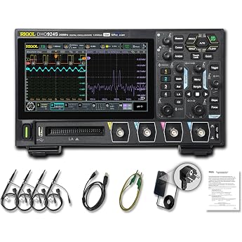 RIGOL Oscilloscope DHO924S Portable Digital Oscilloscope 250MHz Bandwidth 4A + 16D Channels 12-bit Vertical Resolution Supports Bode Plot Analysis Integrated 25MHz Signal Generator