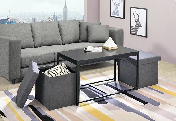 35" Black Wood Grain 3 Pcs Coffee Table Set