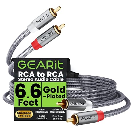 GEARit RCA Cables 6.6ft, RCA Cables Car Audio with Dual Shielding & Gold-Plated Connectors, RCA Cable for Subwoofer Cable, Hi-Fi System, Amplifier, Active Speakers, Gaming Consoles