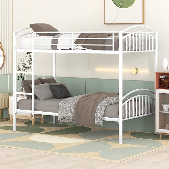 Bellemave Heavy Duty Twin Over Twin Metal Bunk Bed, Converts to 2 Separate Beds, No Box Spring Needed, Sturdy Steel Frame for Kids, Teens & Adults (White)