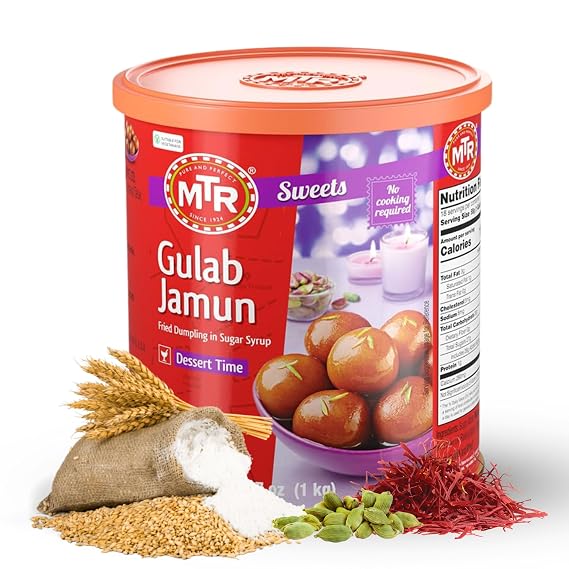 MTR Ready-to-Eat Gulab Jamun Tasty & Wholesome Indian Meal, Fried Dumpling in Sugar Syrup, Traditional Indian Sweet Dessert, Soft Melt-in-the-Mouth with No Preservatives, 35.27 oz - Pack of 1