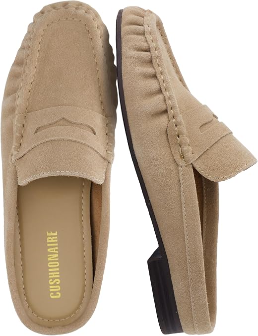 CUSHIONAIRE Heritage Genuine Leather Suede Loafer Mules for Women