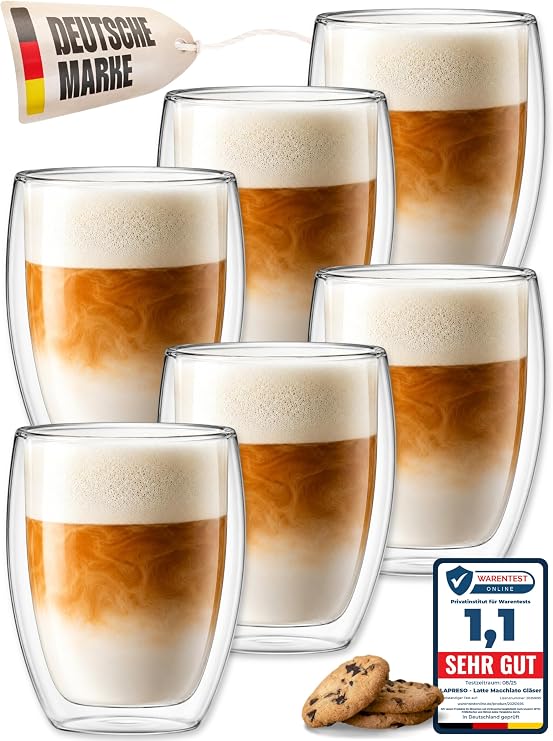 LAPRESO® Latte Macchiato Glasses Coffee Glasses Double-Walled Set of 6 350