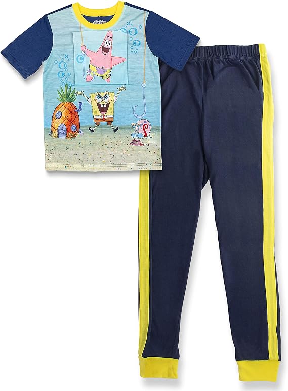 SpongeBob SquarePants Boy's 2 Piece Pajama Set,100% Polyester,Navy,Toddler Size