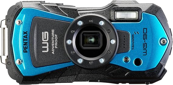 PENTAX WG-90 Blue Genuine Waterproof Digital Camera, 39.8 ft (14 m) Waterproof (2 Hours Continuously), 3.6 ft (1.6 m), Shockproof, Dustproof, Cold Resistant to -10C, Toughness Body for Outdoor