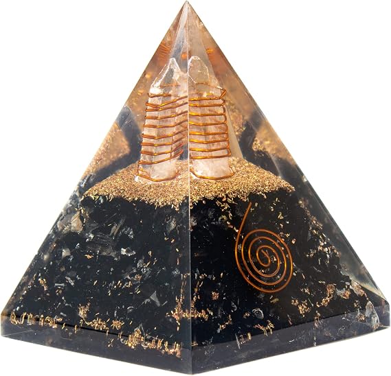 Black Tourmaline Orgone Pyramid for Protection & Security | Orgonite pyramids with Copper Coil and Crystal Quartz for Chakra Protection