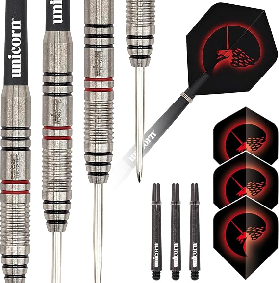 Unicorn Steel Tip Darts Set, Core Plus, Tungsten Barrels, 20g, 21g, 22g, 23g, 24g, 25g, 26g or 27g